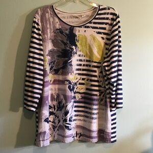 Zenergy by Chicos Striped Floral Knit Print Top